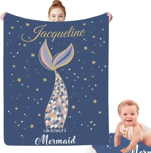 Miniatura 20 de Regalos de sirena para niñas africanas, manta de bebé personalizada con nombre para bebés recién nacidos, manta personalizada para niñas negras