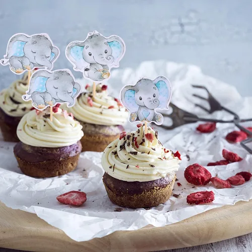 Miniatura 3 de 36 piezas de decoración de cupcakes de elefante azul It's a Boy Baby Shower para temática de elefante, revelación de género, baby shower, niños