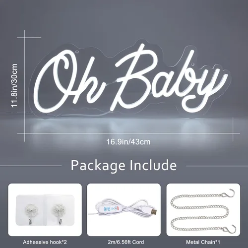 Miniatura 3 de Letrero de neón de 16.5 x 6.7 pulgadas para decoración de pared de telón de fondo, alimentado por USB, con luz LED Oh Baby para telón de fondo