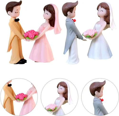 Miniatura 9 de Adornos de muñeca de pareja de boda de 1.9 pulgadas, figuras de novia y novio, adornos de resina para decoración de mesa de fiesta de boda