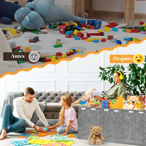 Miniatura 5 de Beadsky Caja de juguetes extragrande, baúl de juguetes para niños pequeños con tapas, organizador de almacenamiento plegable de juguetes, cestas