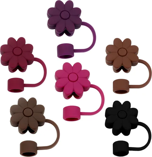 Miniatura 16 de 6 fundas de silicona para popotes Stanley Cups de 30 y 40 onzas, tapas de paja de flores a prueba de polvo, protectores reutilizables para popotes