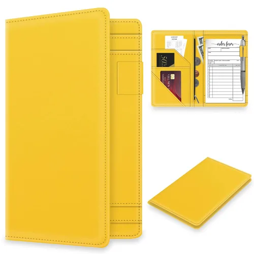 Miniatura 7 de Libreta para meseros con bolsillo con cremallera para camarera, bonita cartera de camarero, organizador de libreta de meseros de restaurante, Blanco