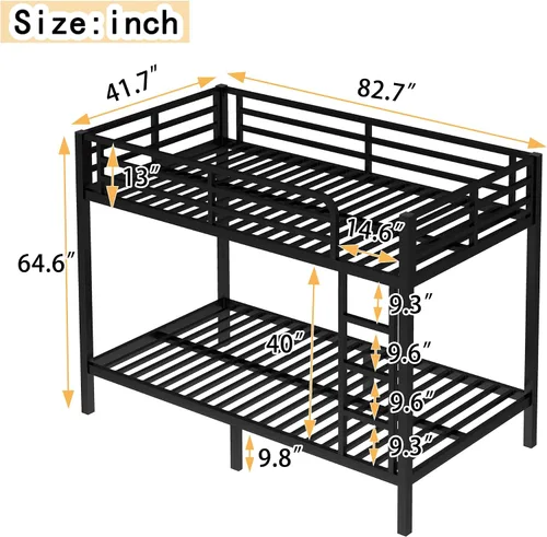 Miniatura 2 de Harper & Bright Designs Litera de metal individual XL sobre individual XL, litera de metal resistente con escalera y barandillas, ahorro