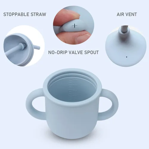 Miniatura 3 de Ginbear Vaso de bebé 2 en 1, a prueba de derrames, no tóxico, sin BPA, de silicona de grado alimenticio, taza de transición para entrenamiento