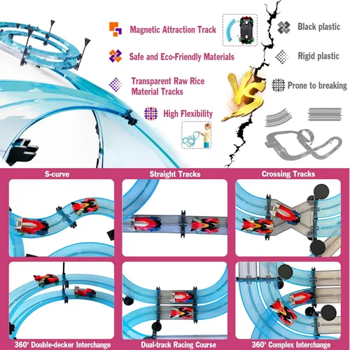 Miniatura 4 de Juegos de pistas de carreras de coches de ranura eléctrico a control remoto para niños, juego de carreras eléctrico recargable con controladores