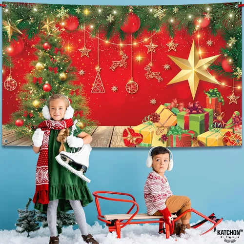 Miniatura 7 de KatchOn, Pancarta de Navidad Extra Grande - 72x44 Pulgadas, Roja, Tela de Tela, Incluye Rollo de Cinta Roja - 20 Pies, Perfecta para Decoraciones