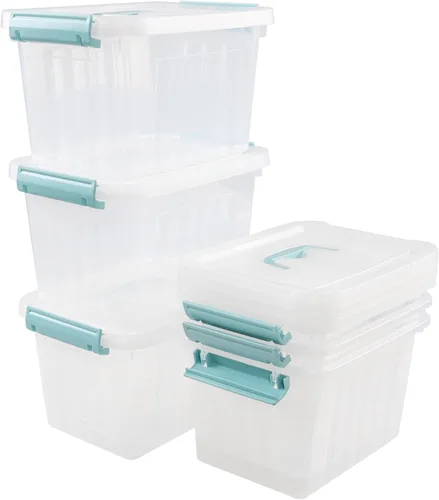 Miniatura 8 de Paquete de 6 contenedores de almacenamiento de plástico transparente de 6 cuartos de galón con tapas, pequeñas cajas de almacenamiento transparentes