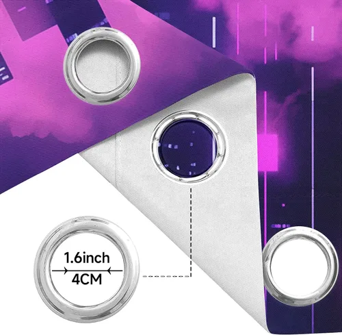 Miniatura 7 de Neon Synthwave Kitchen Curtains 2 Panels, Neon Cyberpunk Blackout Curtains Thermal Insulated Small Window Curtains, Colorful Futuristic Drapes