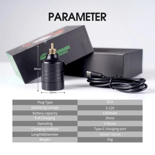 Miniatura 6 de Kit de pistola de tatuaje inalámbrica Dragonhawk Atom - Kit completo de tatuaje para principiantes con 20 agujas de cartucho, fuente de alimentación