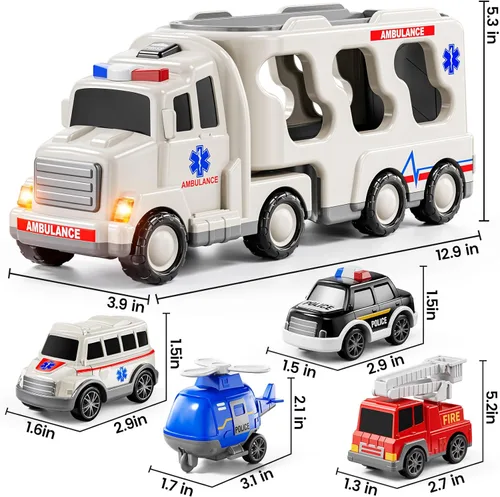 Miniatura 6 de JUKUDAHU Vehículo de Juguete de Ambulancia de Juego 5 en 1 Camiones de Juguete para Niños Pequeños para Niños de 3 4 5 6 7 Años - Autos Accionados