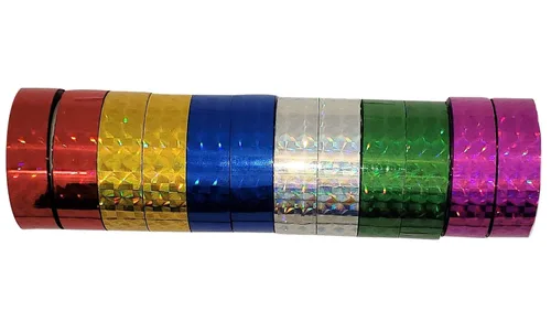 Miniatura 7 de Hula Hoop Washi Prism Tape (12 unidades) 1/2" (12mm) x 25 pies (3.5M) - 6 colores holográficos - 2 rollos de cada color. Ideal para señuelos
