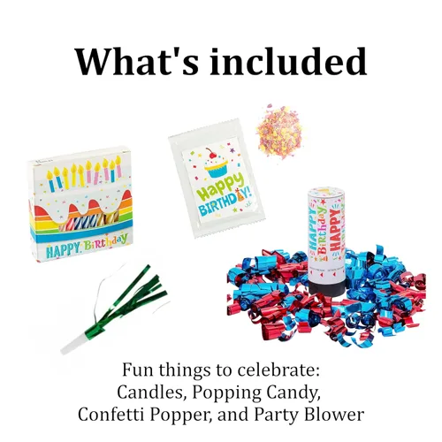 Miniatura 5 de Caja de cumpleaños con kit de tarta de taza, velas de fiesta, confeti y golosinas festivas, juego de regalo completo con tarjeta, mentas