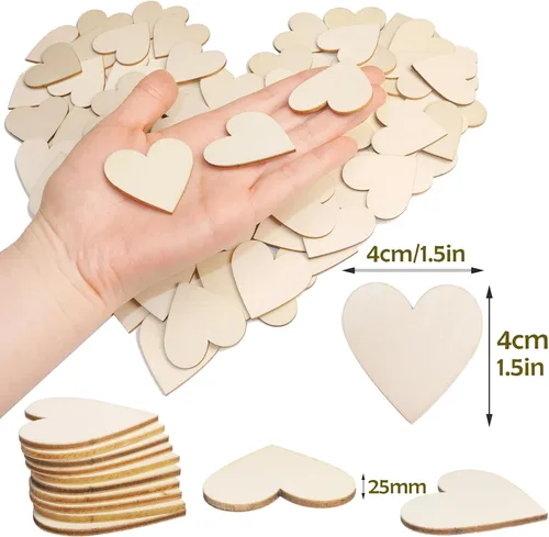 Miniatura 2 de HADDIY Corazones pequeños de madera para manualidades de 1.5 pulgadas, 100 piezas de recortes de corazón de madera sin terminar para libros