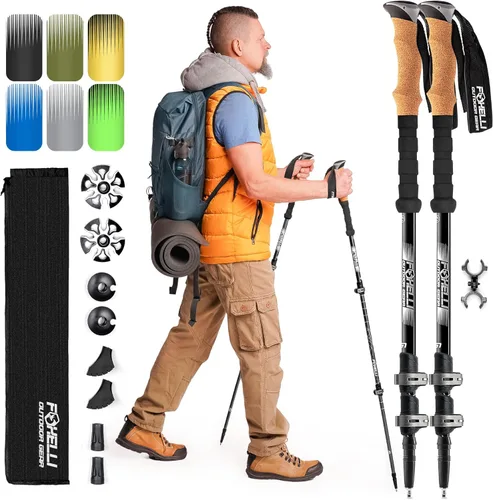 Foxelli Bastones de trekking – Bastones de trekking plegables ligeros para hombres y mujeres, equilibrio perfecto y apoyo para personas mayores