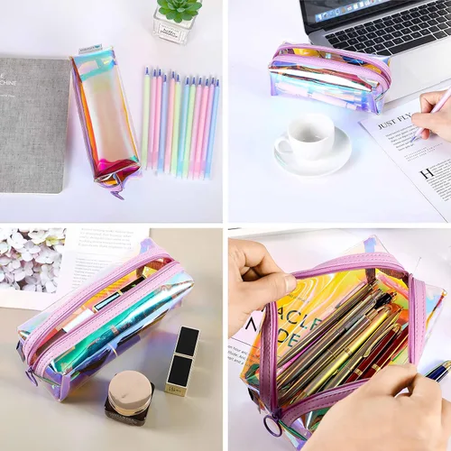 Miniatura 6 de EzPacking - Bolsa de maquillaje transparente holográfica/lindo organizador de cosméticos iridiscente/soporte para lápices de mujer brillante