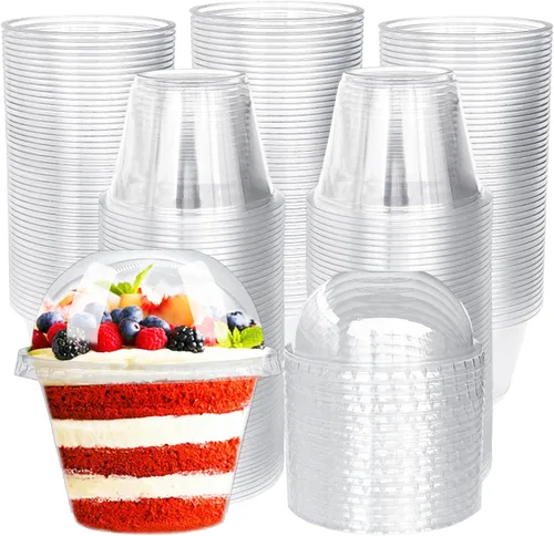 Miniatura 8 de Tiaiidi Vasos de plástico transparentes con tapas, 6 onzas - Juego de 50 Mini vasos de postre con tapas de cúpula (sin agujero), vasos desechables