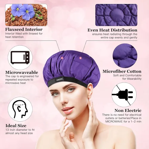Miniatura 2 de Tapa térmica inalámbrica de acondicionamiento profundo, segura, tapa de calor para microondas para vaporizar, terapia de calor para el cabello, Negro