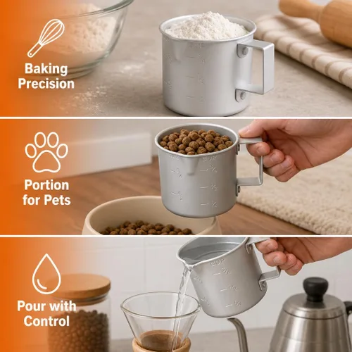 Miniatura 8 de Better Houseware Taza medidora, taza medidora de metal de 8 onzas con mango y labio de vertido para líquido con marcas de fácil lectura para cocinar