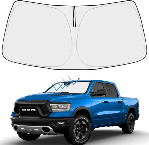 Proadsy Parasol para parabrisas actualizado 2025, ajuste personalizado Dodge RAM 1500 2Dr 2019-2024 2025, 4 capas, plegable, protector de parasol