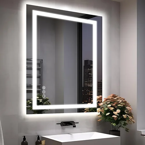Miniatura 11 de EchosLife Espejos de baño LED de 20 x 28 pulgadas para pared, marco de aluminio negro (frontal y retroiluminado), espejo de tocador antivaho