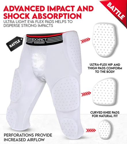 Miniatura 3 de Exxact Sports Battle - Faja de fútbol con 7 almohadillas para hombres y niños con bolsillo para tazas, pantalones cortos de compresión acolchados