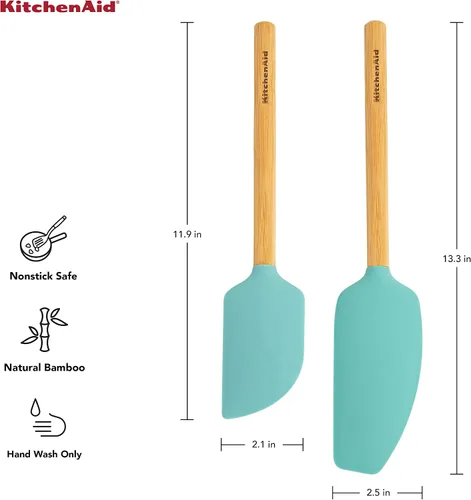Miniatura 2 de KitchenAid Juego de espátulas de bambú, 2 piezas, Aqua Sky aguamarina (Aqua Sky)