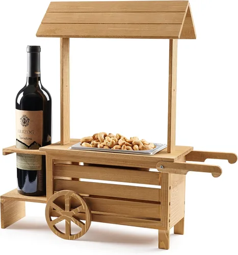 Soporte para botellas de vino con bandeja para servir aperitivos, carrito de madera de mesa para dulces y calentador de nueces con capacidad para 1