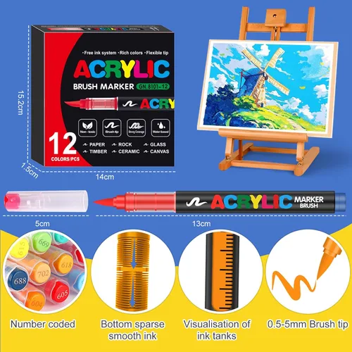 Miniatura 2 de Amamao Marcadores de pintura acrílica, bolígrafos de punta de pincel suave y marcadores, bolígrafos de pintura acrílica para madera, piedra, lienzo