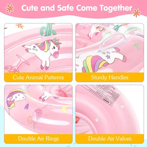 Miniatura 5 de Flotadores de natación para bebés con asiento ajustable, flotadores inflables de PVC de doble capa para niños pequeños Lindo Pony