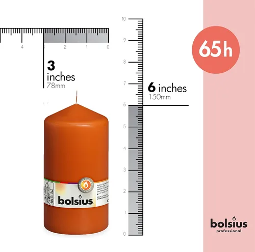Miniatura 2 de BOLSIUS 4 velas de pilar naranja, 3 x 6 pulgadas, envueltas individualmente, calidad europea premium, 65 horas de combustión, llama suave sin goteo