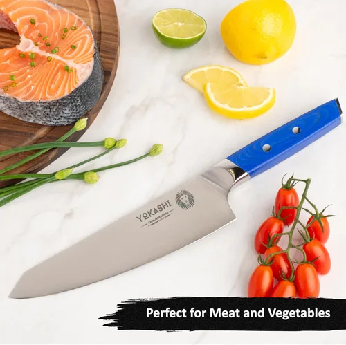 Miniatura 7 de YOKASHI Excalibur Cuchillo de Chef - Cuchillo de cocina de acero alemán duradero de 8 pulgadas - Cuchillo de cocina afilado para picar, rebanar