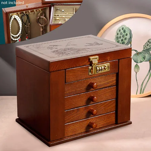 Miniatura 8 de DYRABREST Joyero organizador de madera con cerradura de combinación con cerradura grande con cerradura para vestidor, contenedor de almacenamiento