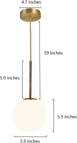 Miniatura 2 de Mini lámpara colgante de globo de vidrio blanco leche, acabado de latón dorado con cable dorado, E26 de 5.9 pulgadas, bola de vidrio de granja