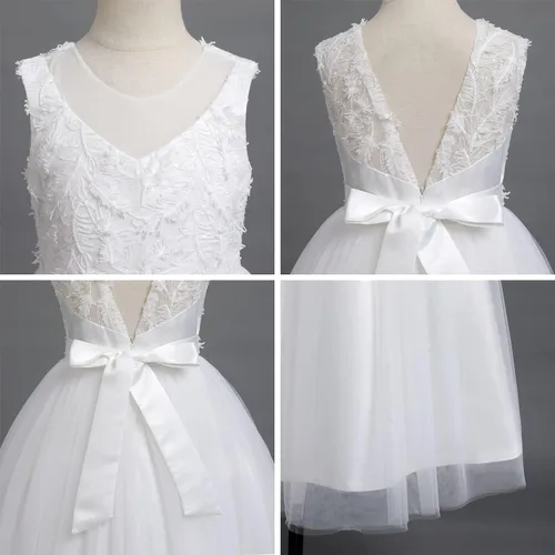 Miniatura 6 de IDOPIP Vestidos blancos de primera comunión para niñas, vestido largo de tul para boda, dama de honor, concurso, cumpleaños, bautizo, fiesta