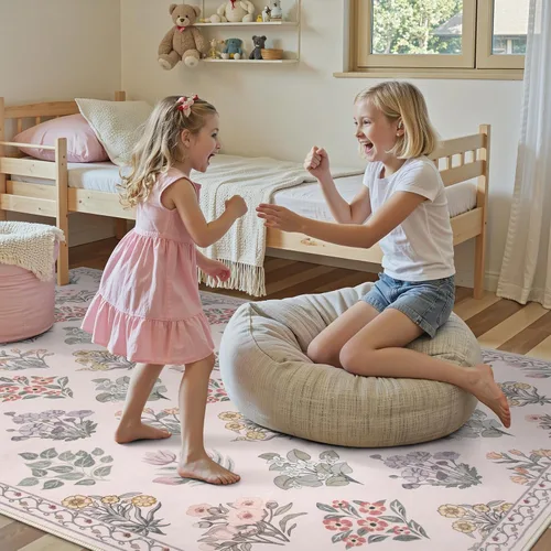 Miniatura 2 de Wonnitar Alfombras rosas para dormitorio, niñas, guardería, alfombra lavable con estampado floral de 5 x 7 pies, bohemio, ultrafina, antideslizante