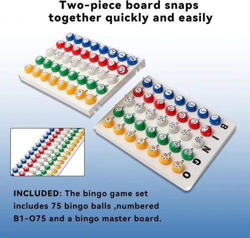 Miniatura 5 de GSE Games & Sports Expert Tablero maestro de bingo y bolas multicolor de 7/8 pulgadas, tablero de llamadas de bingo blanco para fiestas, grupos