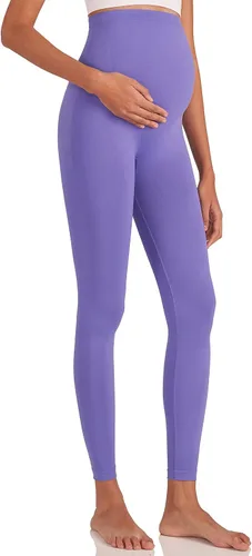 Enerful Leggings de maternidad para mujer sobre el vientre, sin costuras, suaves, para embarazo, entrenamiento, yoga activo, pantalones