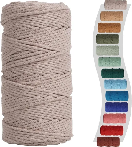 Miniatura 62 de Cordón de macramé de 1/8 pulgadas 220 yardas (200 metros) suministros naturales de macramé, hilo de macramé, cuerda de algodón de color, cuerda