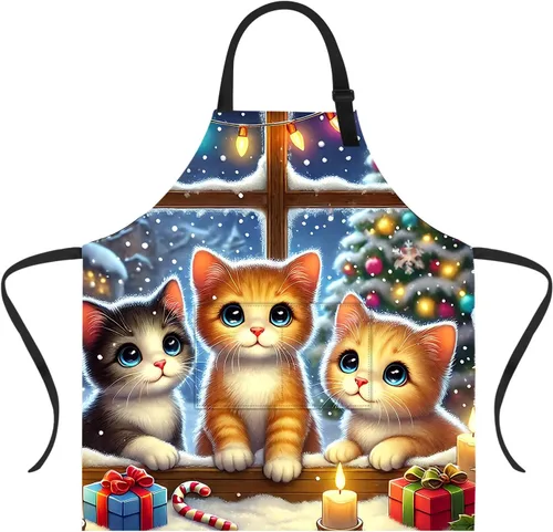 Delantal de Navidad de THISFIND con 2 bolsillos, cuello ajustable para mujeres, hombres y adultos, ideal para cocina, parrilla, horneado,