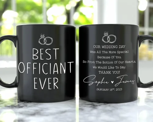 AWE-CREATIVES Taza negra personalizada con el mejor oficiante de la historia, regalo personalizado para bodas, regalos de boda, pareja, taza de café