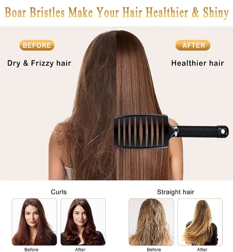 Miniatura 2 de Cepillo Desenredante con Cerdas de Jabalí Juego KTKUDY Cepillo para Cabello Curvado y Ventilado Cepillo Desenredante para Mujeres Hombres Niños