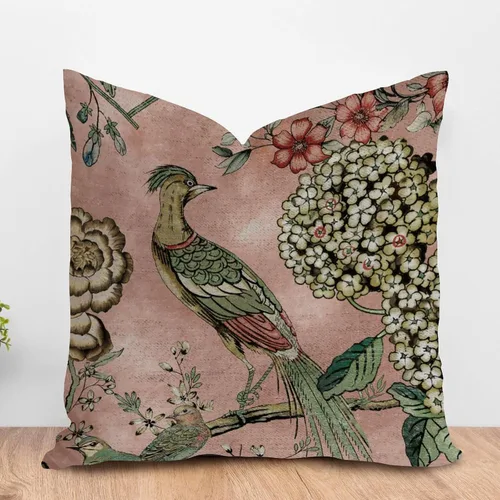 Miniatura 20 de ArogGeld Fundas de almohada de granja de camelia y pavo real, color rosa, rubor, chinoiserie, pájaro, blanco, lino, funda de cojín chinoiserie