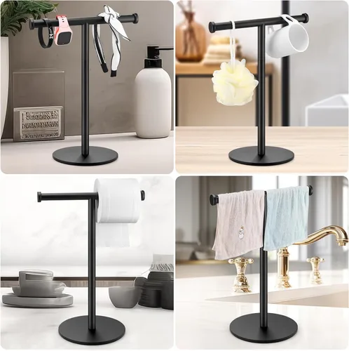 Miniatura 3 de Toallero de mano, toallero de baño negro mate, soporte para toallas de encimera, soporte de toalla en forma de T para baño y cocina, tamaño 11