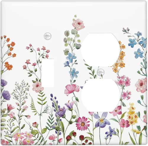 Miniatura 152 de Placa Cubierta de Interruptor de Luz de Palanca Individual con Diseño de Flor Botánica en Tablero de Madera Rústico Estilo Granja - Placa de Pared
