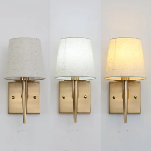 Miniatura 2 de EFINEHOME Aplique de pared moderno Mid-Century con pantalla de tela beige, 1 lámpara de pared dorada antigua para interiores, lámpara de pared