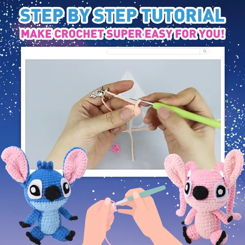 Miniatura 4 de ALODNY Kit de ganchillo para adultos, juego de ganchillo y tejer con hilo y videotutoriales paso a paso (Azul Rosa)