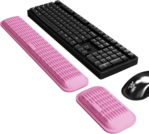 Miniatura 10 de MEKASS Reposamuñecas ergonómico para teclado y ratón, juego de reposamuñecas de espuma viscoelástica suave con base de silicona antideslizante
