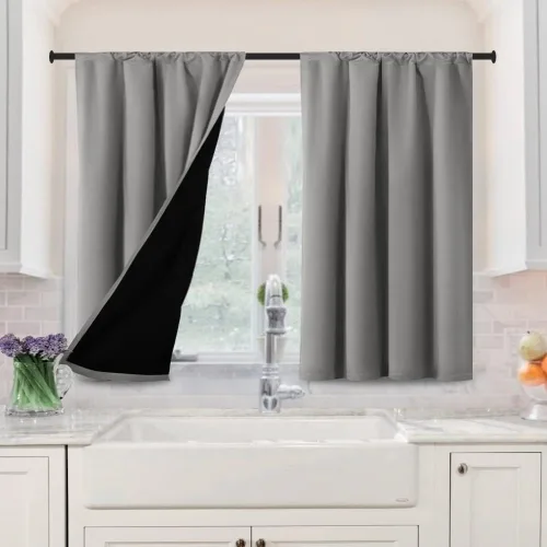 H.VERSAILTEX Cortinas 100% opacas para dormitorio, cortinas cortas de media ventana, cortinas para cocina, niveles de cortina de ahorro de energía