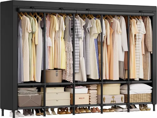Miniatura 9 de SONGMICS Armario portátil, 51.2 pulgadas de gran capacidad, perchero para ropa, 0.984 in de diámetro, tubos de acero gruesos, organizador de ropa